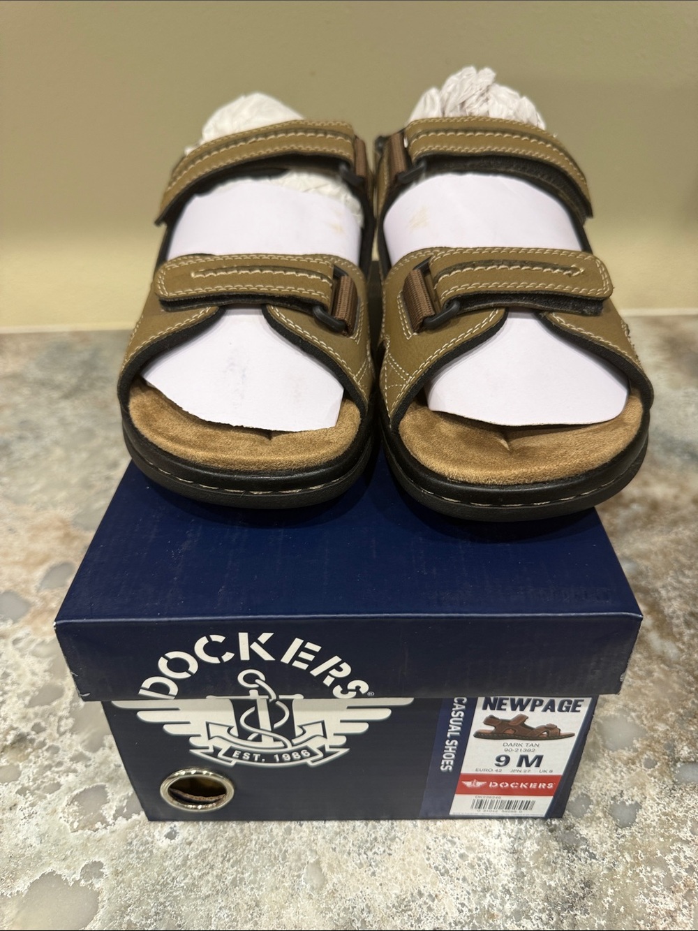 Dockers Olive/Tan Men's Two-Strap Hook-and-Loop Sandals